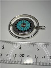 'F.L. Natachu' Zuni Inlay Turquoise Spinner Pendant 925 Silver 33.6g CJL049838